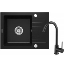 Гранитная раковина с одной чашей и смесителем с сифоном