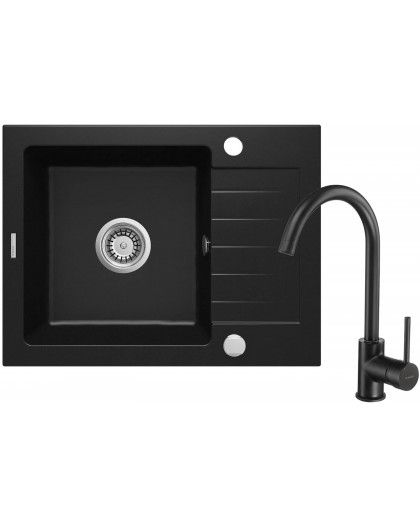 Гранитная раковина с одной чашей и смесителем с сифоном