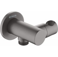 Round angled connector with handset holder