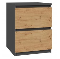 Topeshop W2 ANTRACYT/ARTISAN nightstand/bedside table 2 drawer(s) Anthracite, Oak