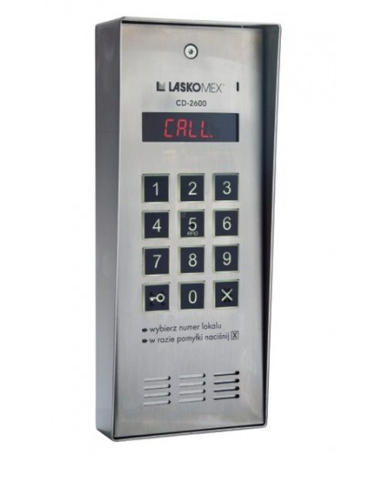 Laskomex CD-2600R audio with stainless steel RFID key reader, in surface-mounted housing.