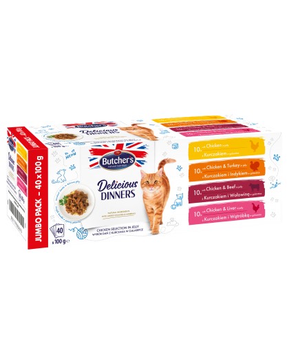 BUTCHER'S Delicious Dinners Jumbo Pack - wet cat food - 40 x 100g