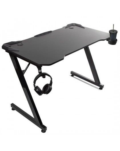 Gaming desk black large NanoRS, 150kg max, height 750mm, 110x60x1.5cm, cup and headphone holder, RS345