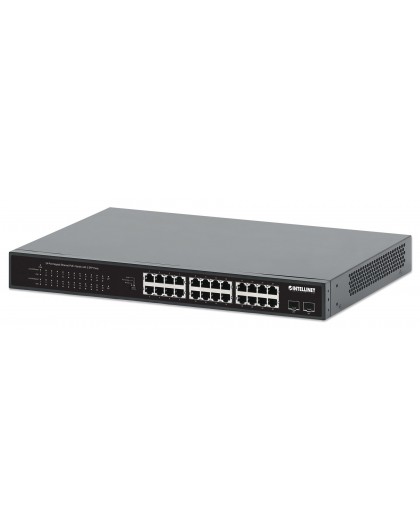 Intellinet 24-Port Gigabit Ethernet PoE+ Switch with 2 SFP Ports IEEE 802.3at/af (PoE+/PoE) Compliant, PoE Power Budget of 370 W