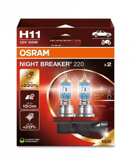Bulb (Set of 2) H11 12V PGJ 19-2 NIGHT BREAKER 220 white 3700K