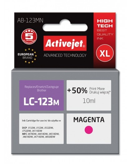 Activejet AB-123MN Ink (replacement for Brother LC123M/121M Supreme 10 ml magenta)
