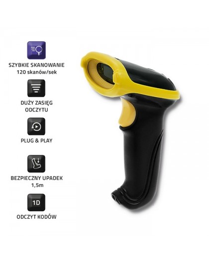 Qoltec 50862 Wireless Laser Barcode Scanner 1D | 2.4GHz