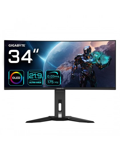GIGABYTE MO34WQC 34" OLED WQHD Curved Gaming Monitor - 3440 x 1440, 175Hz, 0.03ms, KVM, 250 cd/m², FreeSync Premium Pro, Display