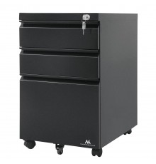 Under-desk cabinet metal container with lock Maclean, on wheels, black, MC-850