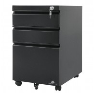 Under-desk cabinet metal container with lock Maclean, on wheels, black, MC-850