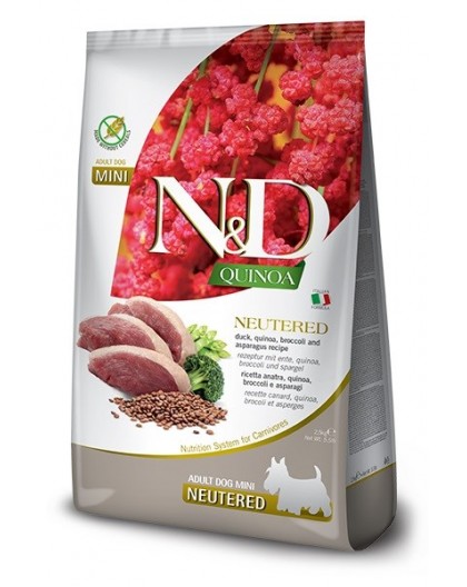 FARMINA N&D Quinoa Dog Duck, Broccoli, Asparagus Neutered Adult Mini - dry dog food - 2.5 kg