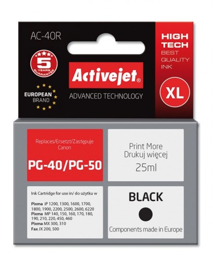 Activejet AC-40R Ink cartridge (replacement for Canon PG-40 Premium 25 ml black)