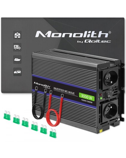 Qoltec Monolith 3000 MS Wave Voltage Converter | 12V to 230V | 1500/3000W | USB
