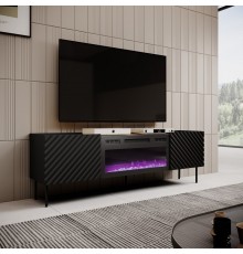 RTV cabinet with electric fireplace ONDA 180x40x39-58 black (standing or wall mounted)