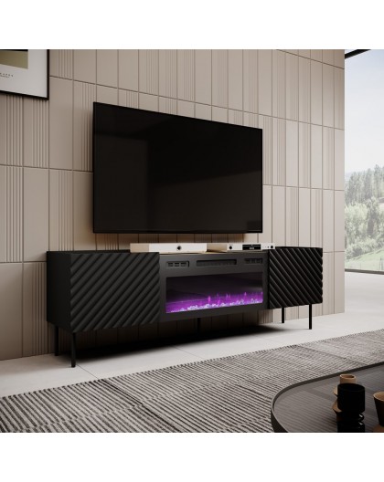 RTV cabinet with electric fireplace ONDA 180x40x39-58 black (standing or wall mounted)