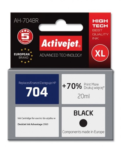 Activejet AH-704BR Ink Cartridge (replacement for HP 704 CN692AE Premium 20 ml black)