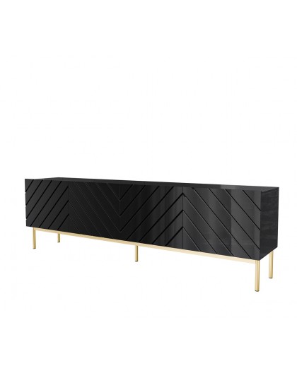 ABETO RTV cabinet on golden steel frame 200x42x60 black/gloss black