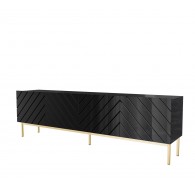 ABETO RTV cabinet on golden steel frame 200x42x60 black/gloss black