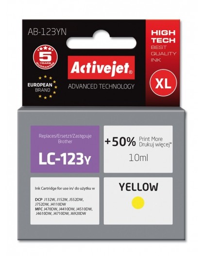 Activejet AB-123YN Ink (replacement for Brother LC123Y/121Y Supreme 10 ml yellow)