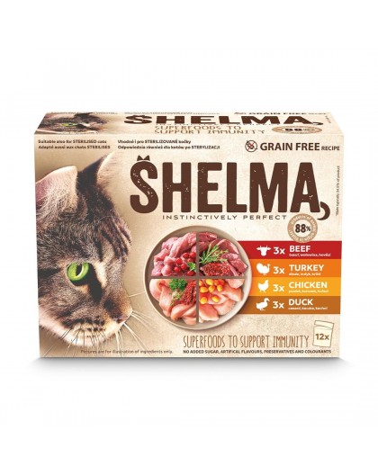 SHELMA with turkey, duck, chicken and beef in sauce - wet cat food - 12x85g