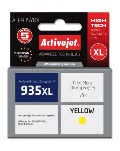 Activejet AH-935YRX ink (replacement for HP 935XL C2P26AE Premium 12 ml yellow)