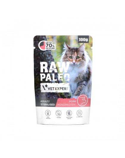 VETEXPERT Raw Paleo Adult Sterilised Pork - wet cat food - 100g