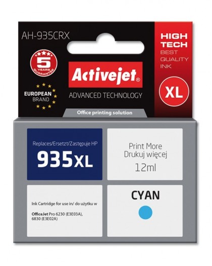 Activejet AH-935CRX Ink (replacement HP 935XL C2P24AE Premium 12 ml cyan)
