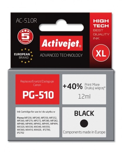 Activejet AC-510R Ink cartridge (replacement for Canon PG-510 Premium 12 ml black)