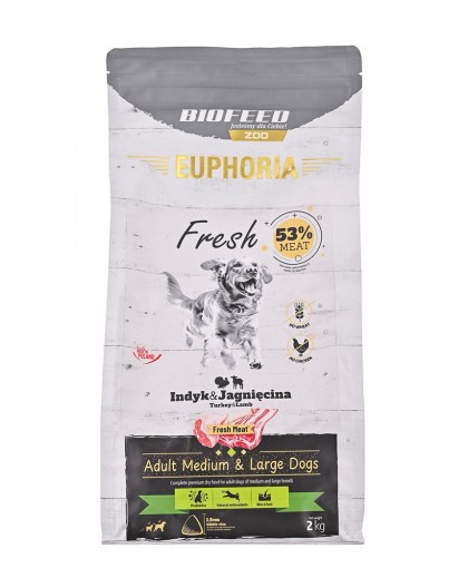 BIOFEED Euphoria Fresh täiskasvanud keskmise ja suure koera Türgi lambaliha - kuiva koeratoit - 2kg