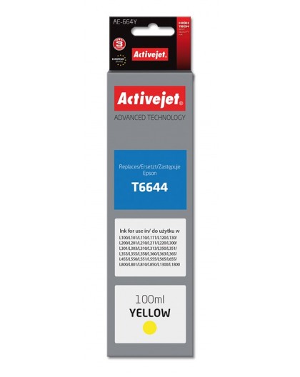 Картридж Activejet AE-664Y (замена для Epson T6644 Supreme, 100 мл, желтый)