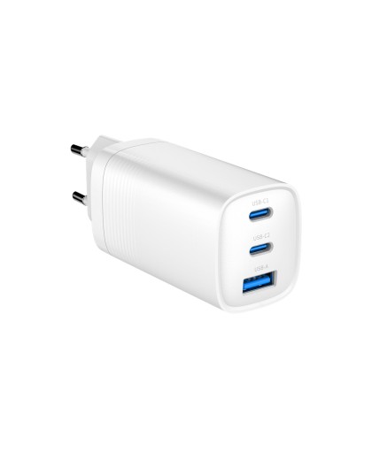 Gembird TA-UC-PDQC65-01-W 3-port 65 W GaN USB PowerDelivery fast charger, white