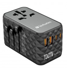 Verbatim UTA-06 100W GaN III Universal Travel Adapter with 2 x USB-C PD & QC 4+ & 2 x USB-A QC 3.0 ports