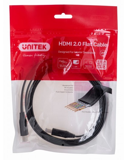 UNITEK HDMI CABLE 2.0 4K60HZ,FLAT,2M,C11063BK-2M