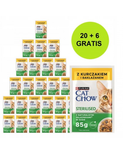 PURINA Cat Chow Sterilised with chicken and eggplant in sauce - wet cat food - 26x85g (20 + 6 GRATIS)
