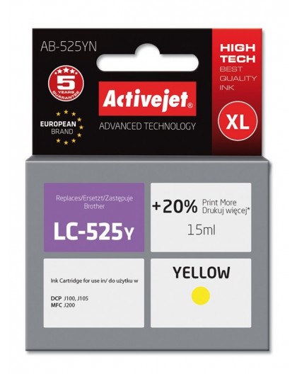 Activejet AB-525YN Ink (Replacement for Brother LC525Y Supreme 15 ml yellow)