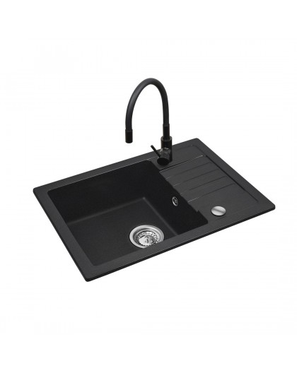 Black sink set with flexi faucet - MAIDSINKS BALI sink (62x44) 1B1D black + Flessi Black Edition faucet