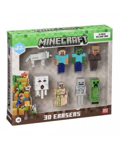 MINECRAFT 3D ERASERS - 8 PACK DELUXE BOX VER.A