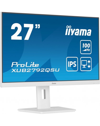 iiyama ProLite 27” QHD IPS technology panel with USB hub and 100Hz refresh rate and 150mm height adjustable stand