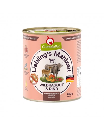 GRANATAPET Liebling's Mahlzeit Vension ragout and beef - wet dog food - 800g