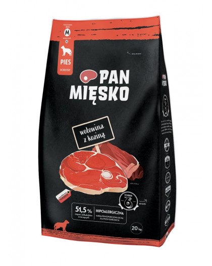 ПАН МЯСКО Говядина с козьим мясом M - сухой корм для собак - 20 кг