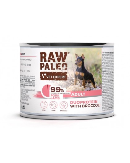 RAW PALEO Duoprotein Pork & Lamb Adult - wet dog food - 200g