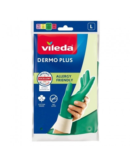 Vileda Dermo Plus ‘L’ Gloves Green Cotton, Nitrile