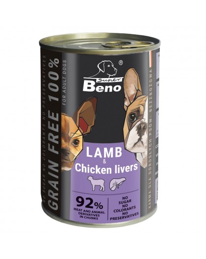 SUPER BENO Lamb with chicken livers - wet dog food - 415g
