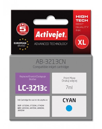Activejet AB-3213CN Ink cartridge (replacement for Brother LC3213C Supreme 7 ml cyan)