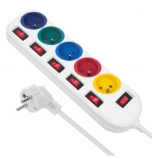 Maclean power strip, 5 socket extension cable, with switches, 250VAC/10A, 1.5m, MCE204 M/W