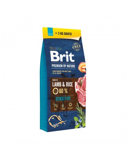 BRIT Premium by Nature Sensitive Lamb and rice - dry dog food - 15kg + 3kg