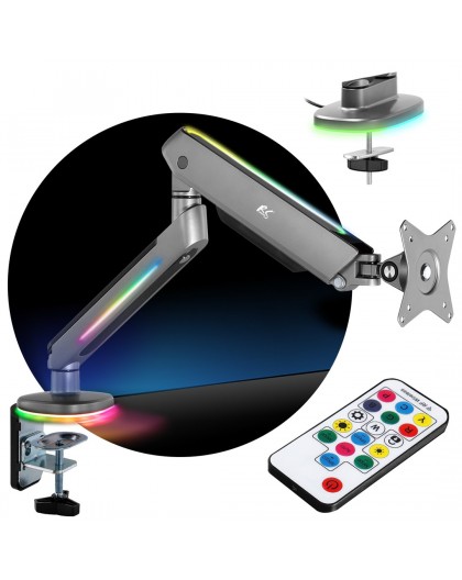 NanoRS Gaming Monitor Mount 17-32" with RGB LED Lighting Desk Mount Height Adjustable Swivel Tilt Max. 9kg VESA 75x75 / 100x100