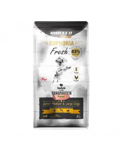 BIOFEED Euphoria Fresh Junior Medium & Large Monoprotein Turkey - dry dog food - 2kg