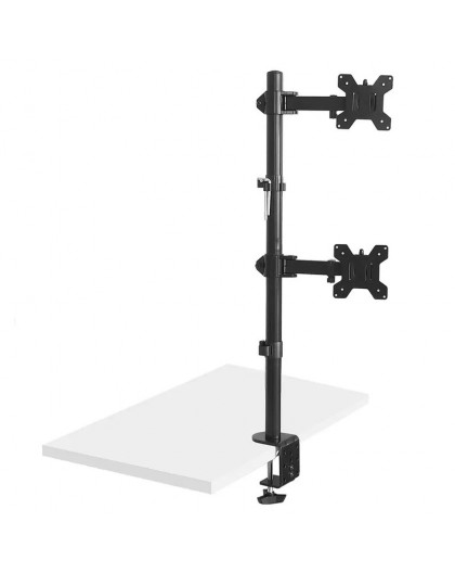 Maclean MC-967 Topelt Vertikaalne Monitori Laua Kinnitus Ekraani Hoidja max VESA 100x100, 13-27", 2x 9kg Pulbervärvitud Kallutat