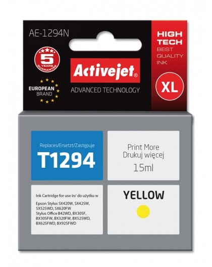 Activejet AE-1294N Ink (replacement for Epson T1294 Supreme 15 ml yellow)